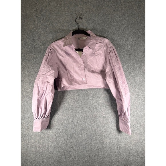 Zara Womens Lavender Purple Cropped Button Down Puff Sleeve Shirt Large 7563/268 - Picture 2 of 9